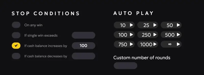 Chicken Shot autoplay settings with stop conditions and round options